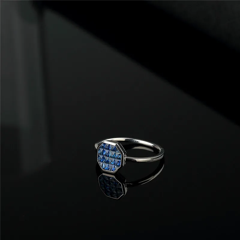 AINUOSHI 18K Natural Blue Sapphire Ring White Gold Octagonal Ring AU750 Fine Wedding Brand Women Trendy Engagement