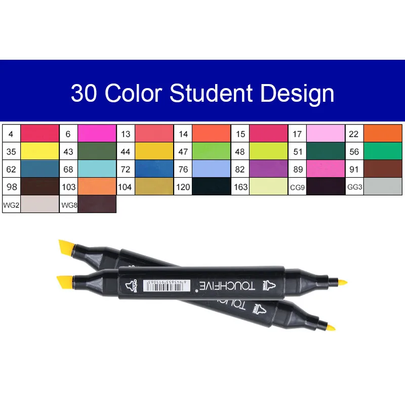 Touchfive маркер, 168 цветов, ручка, спиртовой маркер, набор, двойная головка, художественные маркеры для рисования, модная одежда, дизайн для школьников - Цвет: 30Student-black