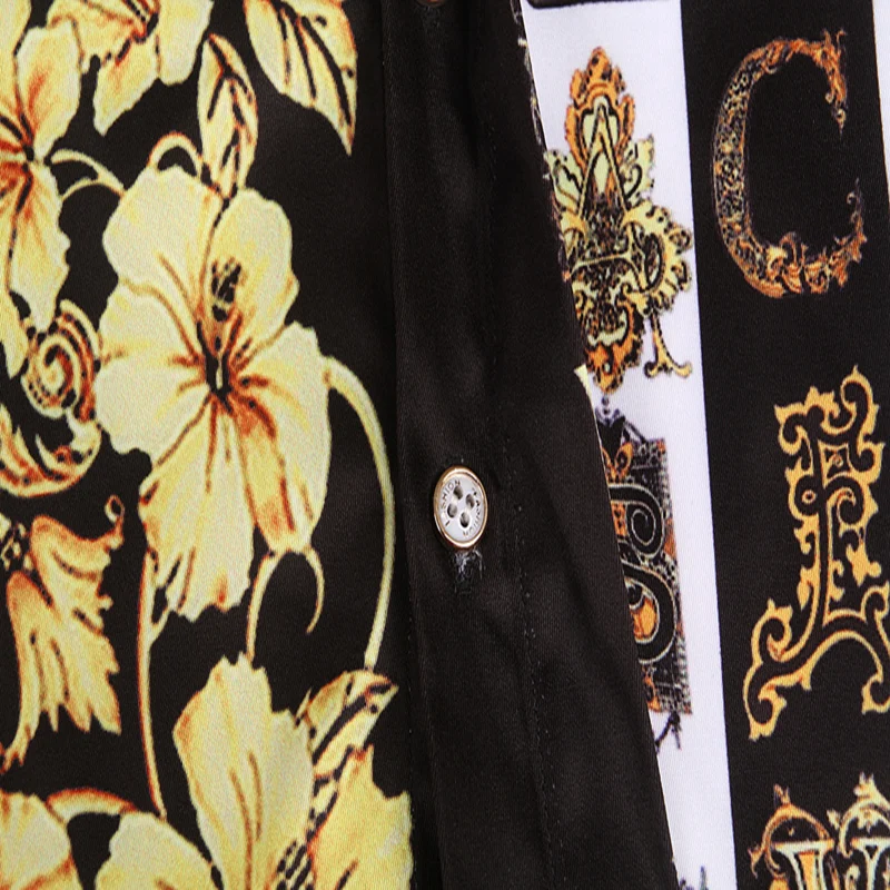 2019 New Mens Shirt Hawaiian Suit Men Summer Casual Slim Fit Long Sleeved Luxury Print Shirt 3