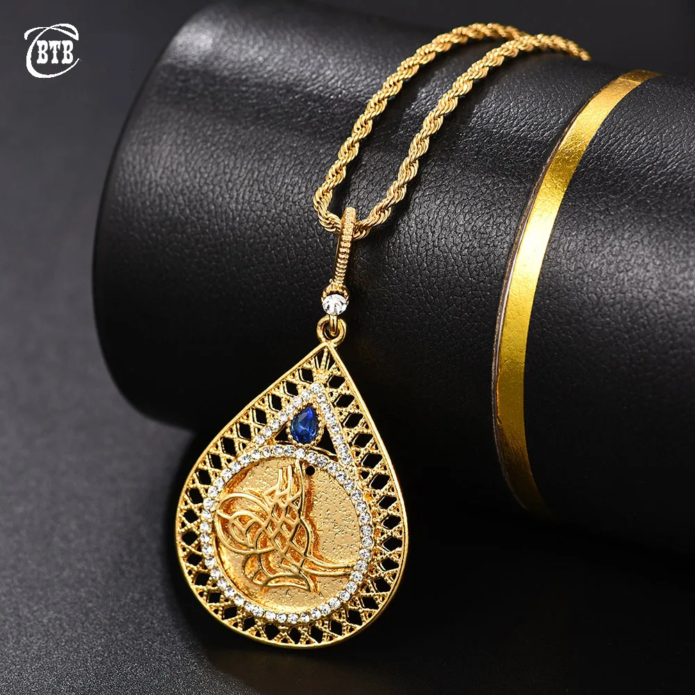 Religion Totem Muslim Pattern Pendant Necklace Unisex Arab Muslim Jewelry Gifts Allah Middle East Jewelry Rhinestone Necklace