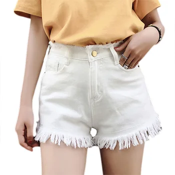 

Women Tassel Jeans Shorts European And American BF Summer Wind Female Blue High Waist Denim Shorts