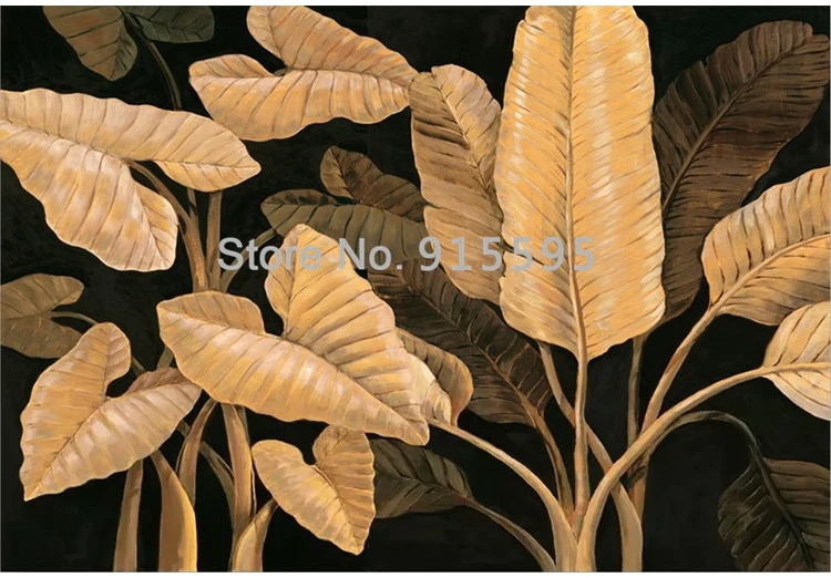 Пользовательские 3D росписи Юго-Восточной Азии Стиль рисунок банановых листьев фоне стены Золотые листья стены Бумага диван Гостиная фоне