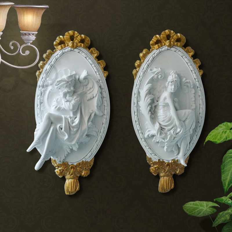 

European Romeo Juliet Angel Retro Mural Wall Livingroom TV Background Wall Decorations Resin Crafts Art Wedding Gift R151