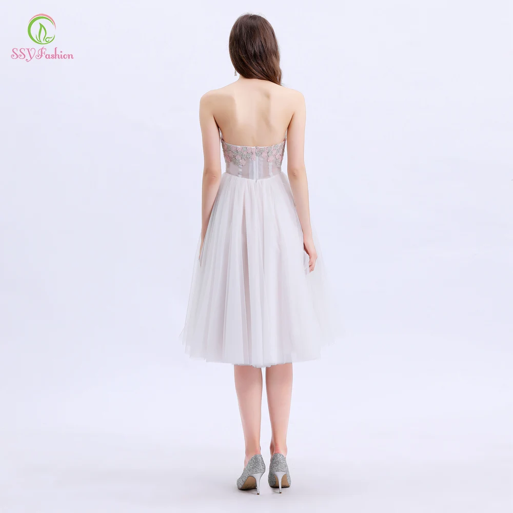 SSYFashion новое коктейльное платье короткое белое милое, без рукавов, с кружевом платья с аппликацией для официального приема Бальные платья Robe De Soiree