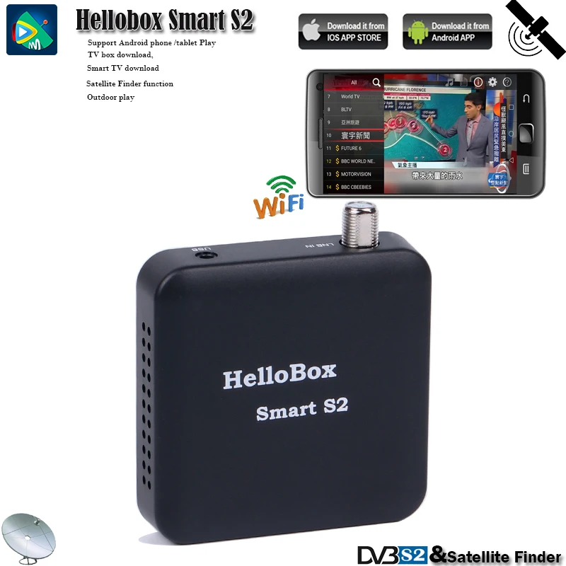 Hellobox Receiver TV Satellite Satellite Finder Tuner Smart S2 Support IOS/Android/Windows System Play On Mobile phone/tablet/PC