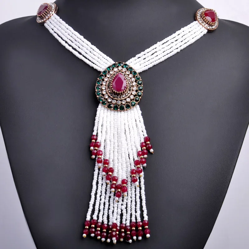 Vintage Water Drop Shape Big Necklace Gold Color African Beads Tassel Necklaces Turkish Jewelry Long Pendant