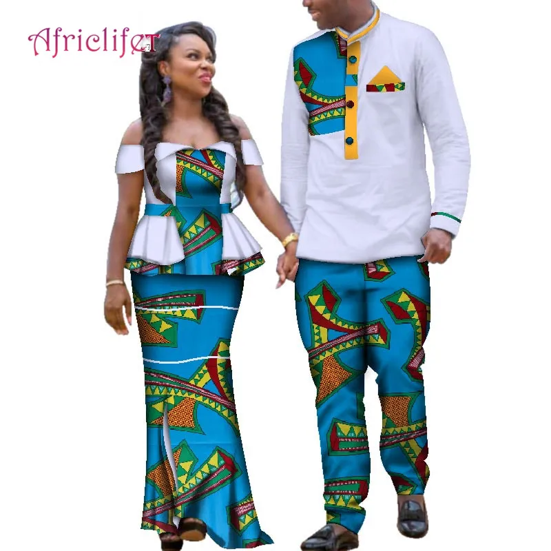 Низкая цена, африканская одежда для мужчин и женщин, Африканский Базен Riche, модный дизайн, одежда для пар, африканская одежда, костюмы размера плюс - Цвет: 4