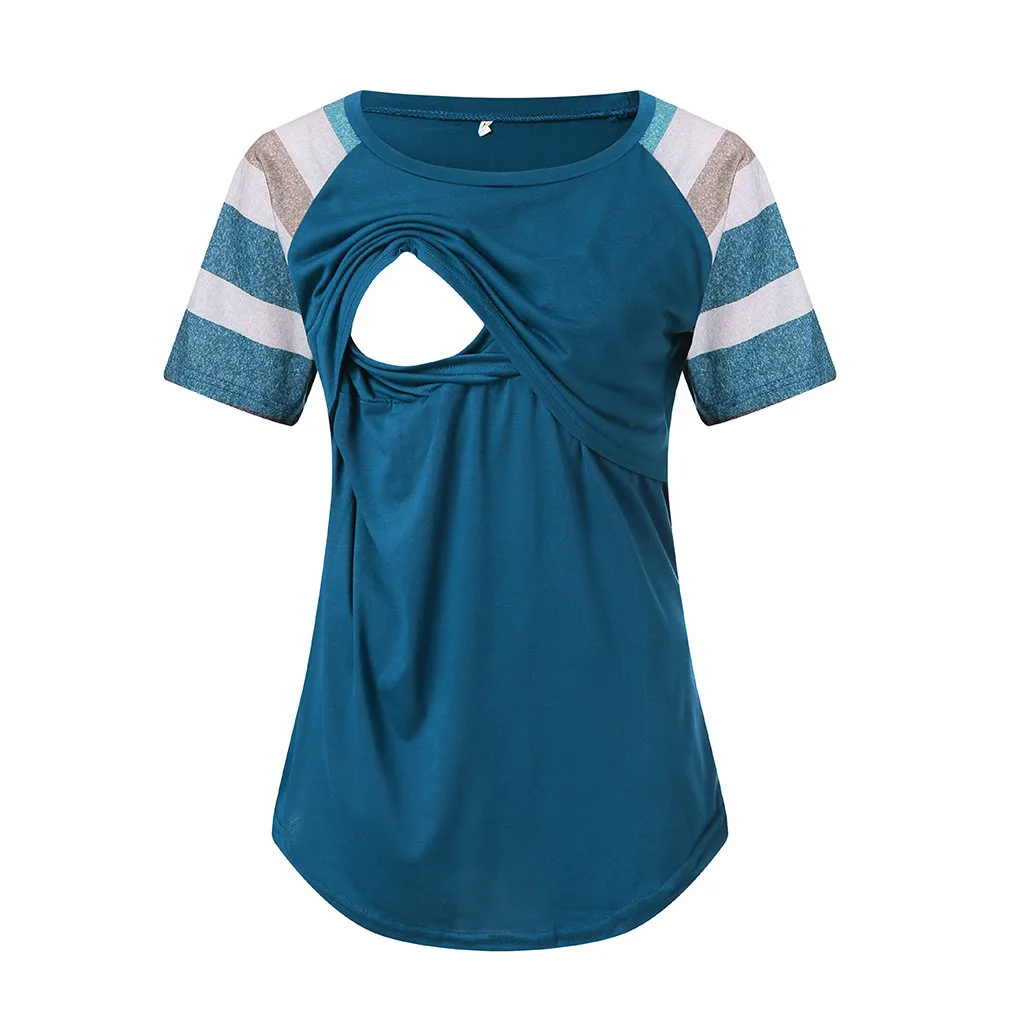 ARLONEET, 2 предмета, Женский Топ для беременных и кормящих, одежда с коротким рукавом, блузка для беременных, грудное вскармливание, полосатая футболка, топы zwanger CJ22 - Цвет: BU