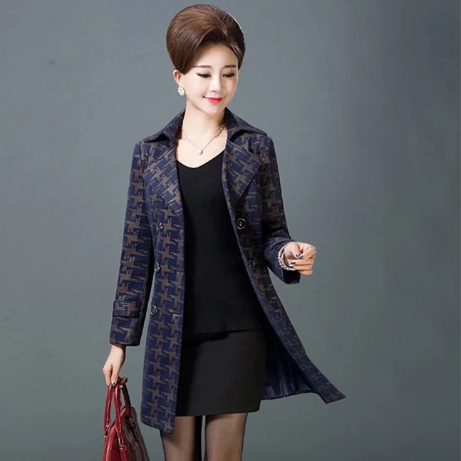 Женское пальто среднего возраста новая весенне-осенняя элегантная ветровка с рисунком, куртка для мамы, длинная секция, плюс размер 5XL