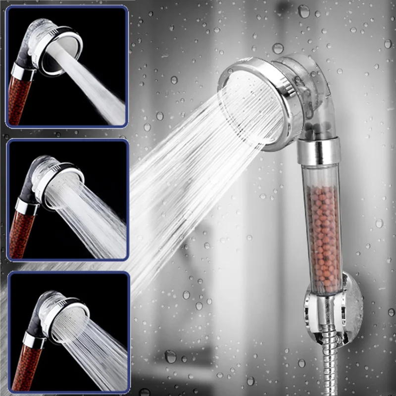 

Shower Bath Head Adjustable 3 Mode High Pressure Stone Stream Handheld Shower Head With Negative Ion Activated Ceramic Balls