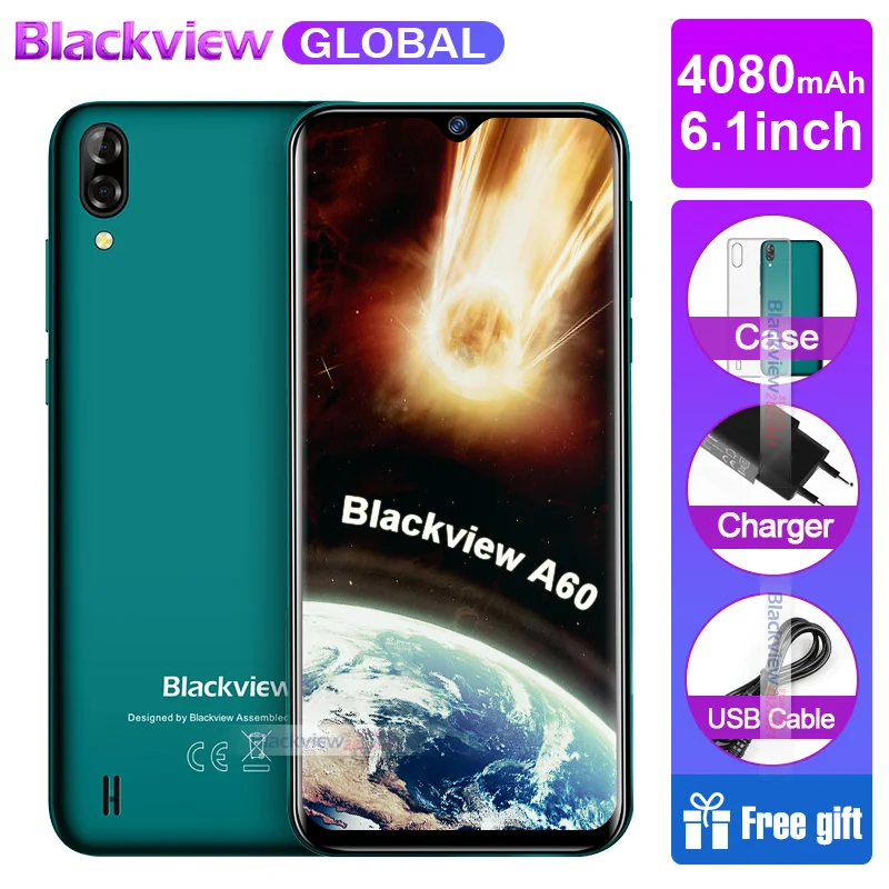 Смартфон Blackview A60, 4080 мАч, аккумулятор, 19:9, 6,1 дюйма, двойная камера, 1 ГБ ram, 16 ГБ rom, мобильный телефон, 13 МП+ 5 Мп камера