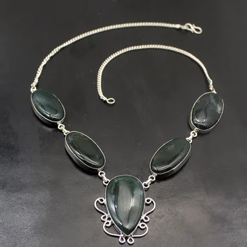 

Elegant Cute Green Moss Agate925 Sterling Silver Color Women Jewelry Chain Pendant Necklace 20 Inch TF584