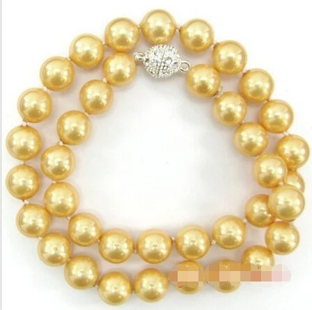 

FREE SHIPPING>>> stunning 17 " 9-10 MM REAL SOUTH SEA GOLD PEARL NECKLACE Magnet clasp ^^^@^Noble style Natural Fine jewe FREE S