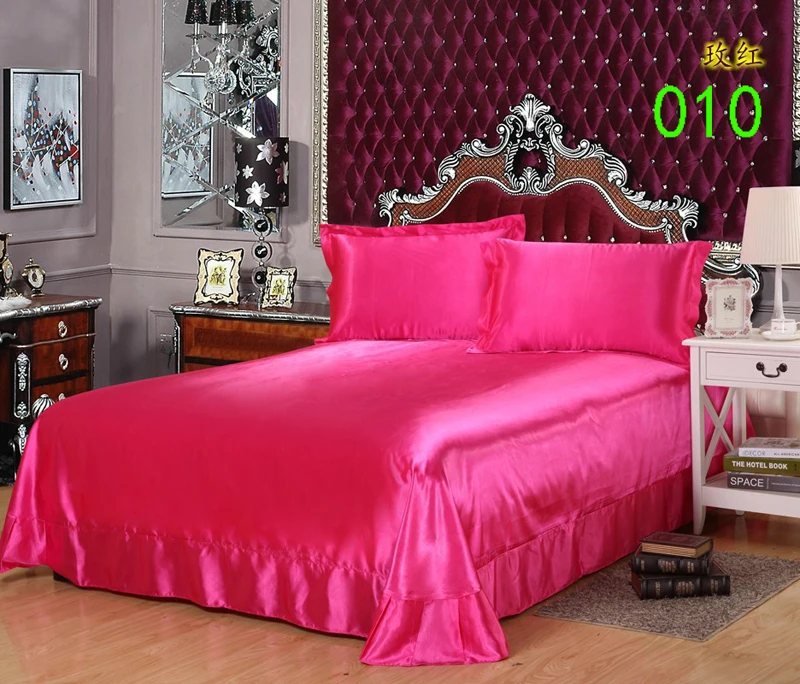 Rose Red Tribute Silk King 1Pcs Sheets Flat Bed Sheet Bedsheet