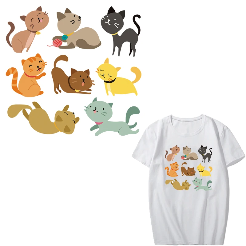 

Iron on Cute Cat Patches for Clothes DIY T-shirt Applique Heat Transfer Vinyl Parch Stickers Stripes on Clothing Thermal Press