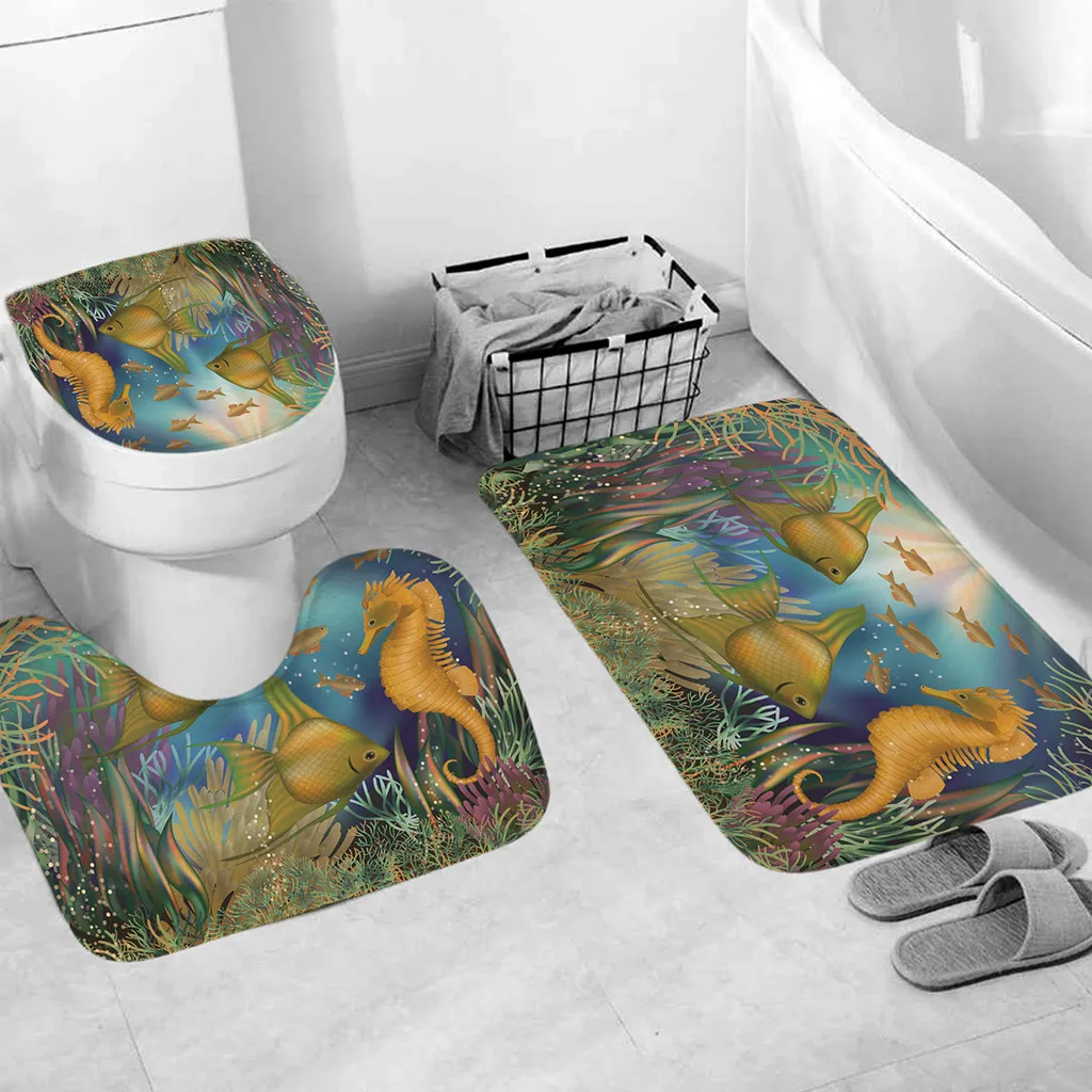 3 шт. коврик для ванной ковер 3D океан подводный мир Противоскользящий туалетный узор фланелевый чехол для сиденья унитаза костюм L0605
