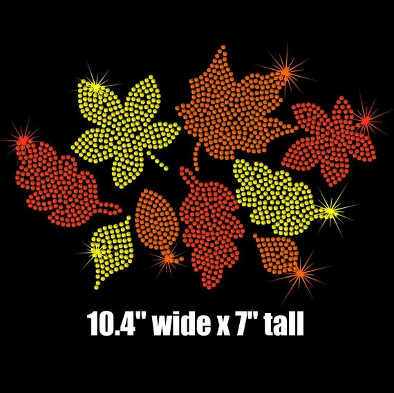 

2pc/lot Falling leaves iron on transfer hot fix motif iron on crystal transfers design rhinestones fix patch