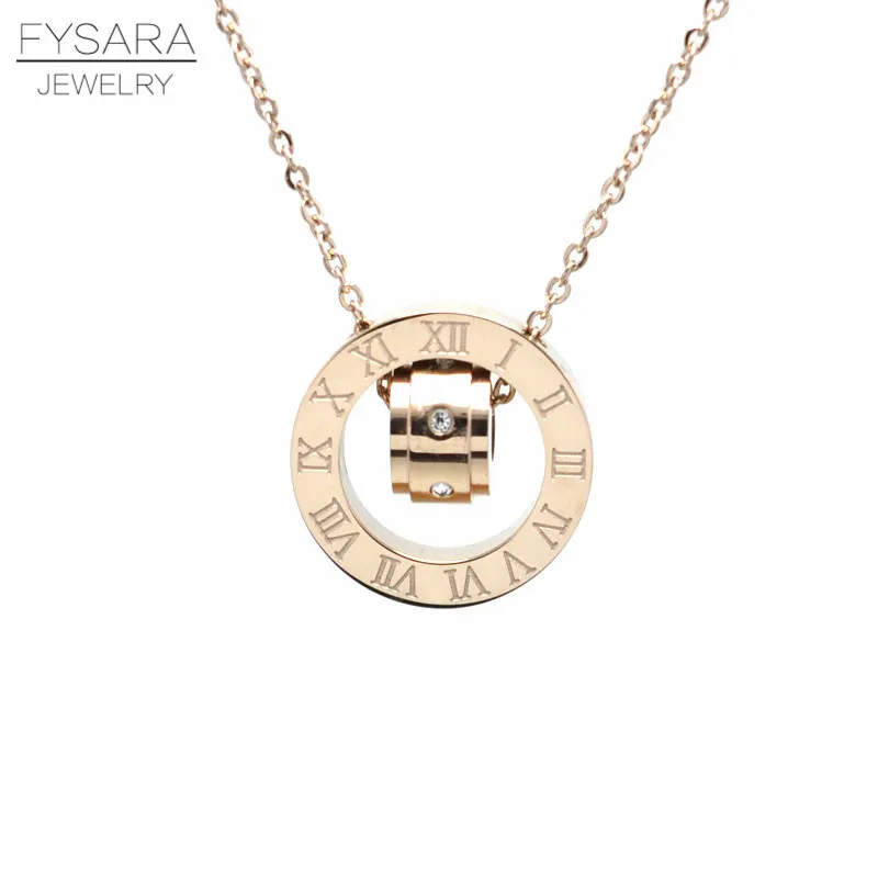 FYSARA пара ювелирных изделий австрийский кристалл любовь ожерелье Роскошный бренд римское числовое ожерелье для женщин два круга кулон ключица