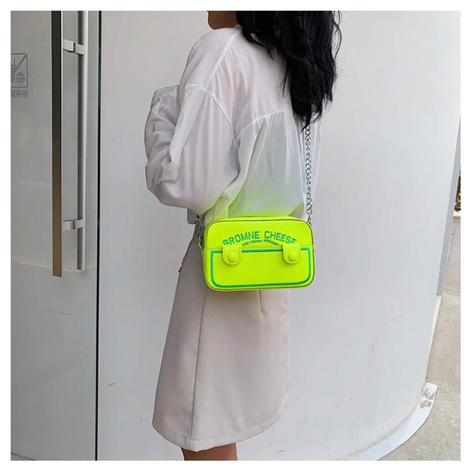 

Women Neon Green Yellow Travel Shoulder Bag Female Casual Crossbody Bag Phone Coin Bag new trend Handbag Rectangle Shape Mini