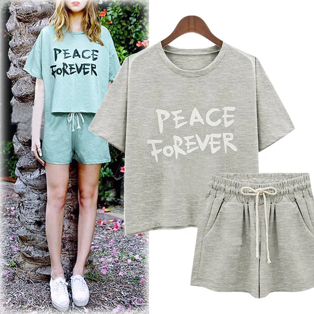 Special Price 2018 New Spring Loose Casual Suit Round Neck Short Sleeve T-shirt Wide-legged Shorts Temperament Two-piece Suit Special Price 2018 New Spring Loose Casual Suit Round Neck Short Sleeve T-shirt Wide-legged Shorts Temperament Two-piece Suit