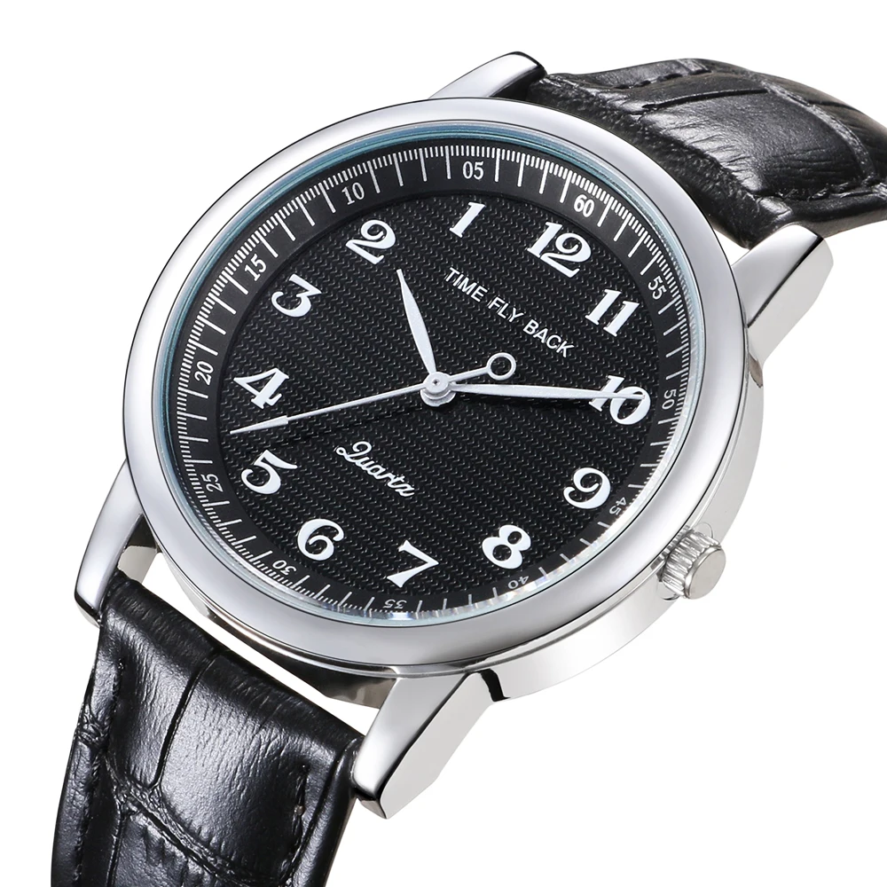 

Fashion Reverse Watch Men Quartz Backward Wrist Watch Boys Counterclockwise Watch Waterproof Leather Strap Anticlockwise Watch