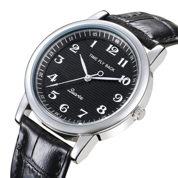 

Quartz Watch Men Leather Steel Counterclockwise Backward Scale Oil Embossing Dial Waterproof Reverse Watch Boy Student Men Watch