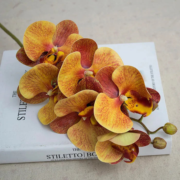 1 шт. Высокое качество DIY искусственный цветок Pu Орхидея искусственный цветок для домашнего свадебного украшения многоцветный на выбор JH72 - Цвет: JH72 yellow