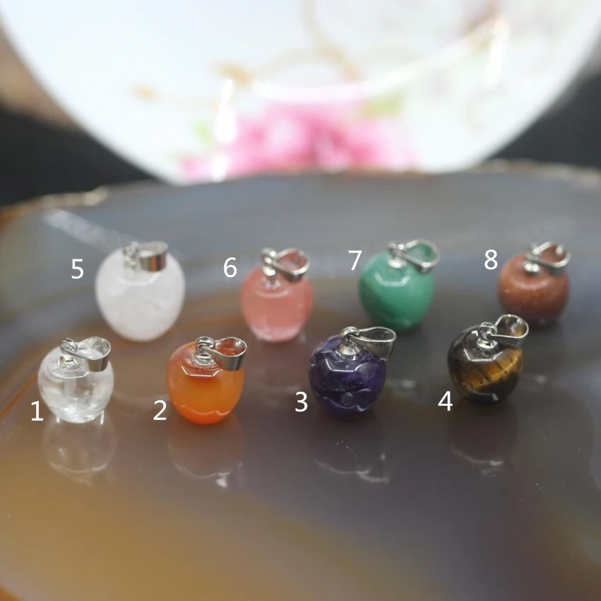 

8 Stones choice,Apple Charms Natural Gems Jaspers Crystal Apple Shape Pendants,10pcs Natural Quartz Stone Necklace Jewelry