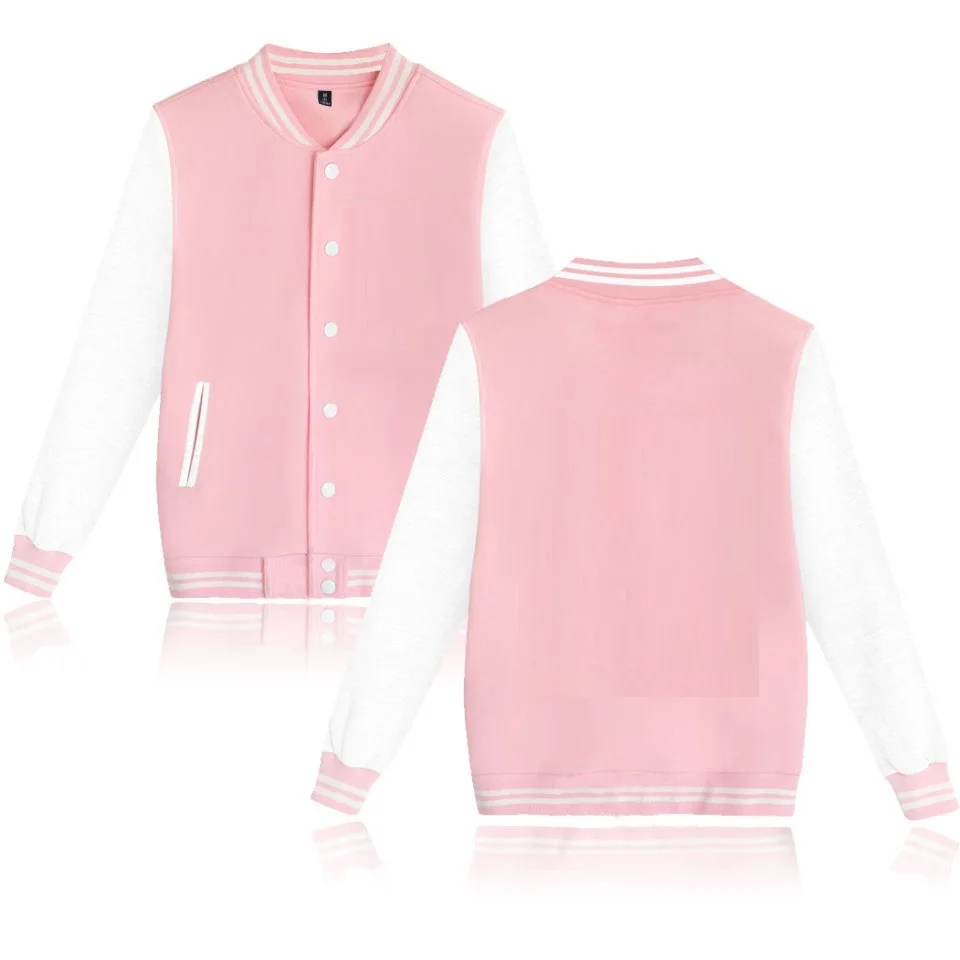 Дропшиппинг DIY Пользовательский логотип блох бейсбольная куртка для мужчин и женщин Kpop Толстовка по фигуре комплект с толстовкой хип хоп Уличная одежда - Цвет: pink Solid color