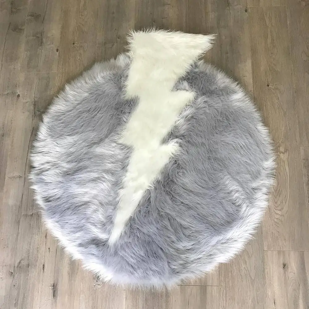 

Lightning Thor Potter cute thunder faux fur carpet round shaggy kids area rug Nordic plain tapete home decor indoor gray mat