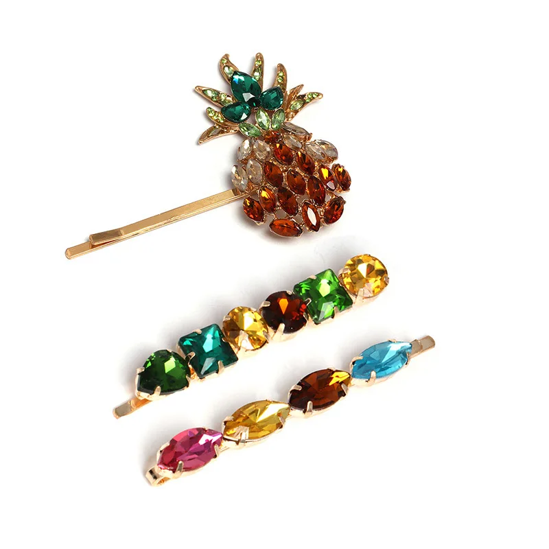 

New Designs Fruit Pineapple Colorful Crystal Hair Clip Pins for Women Girls Baby Barrettes Hairpins Hair Accessories Za Jewelry