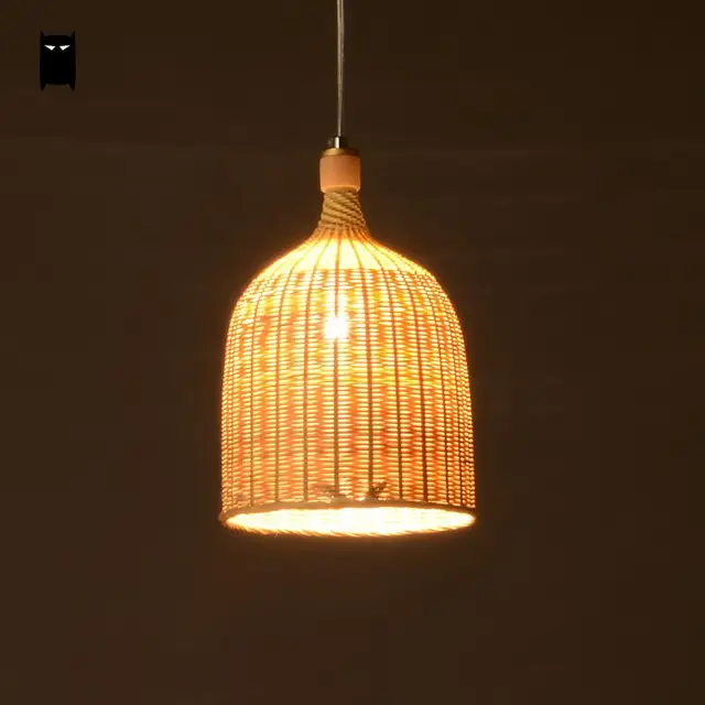 Bamboo Wicker Rattan Round Basket Bucket Pendant Light Fixture Bamboo Wicker Rattan Round Basket Bucket Pendant Light Fixture Rustic Asian An Hanging Lamp Luminaire Design