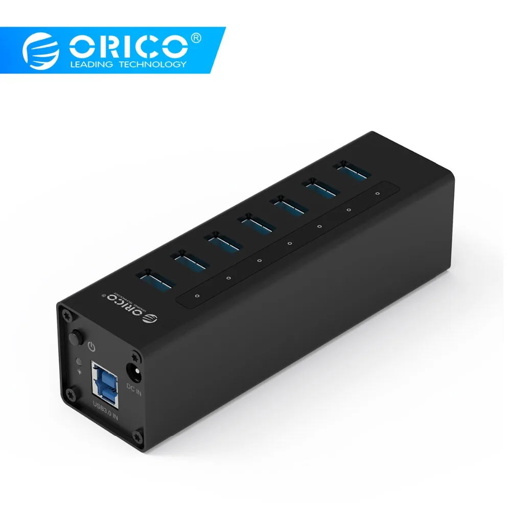 ORICO A3H7 USB 3,0 концентратор 7 порты и разъёмы BC1.2 зарядки хаб ступица из алюминиевого сплава с адаптеры питания для macbook pro разветвитель
