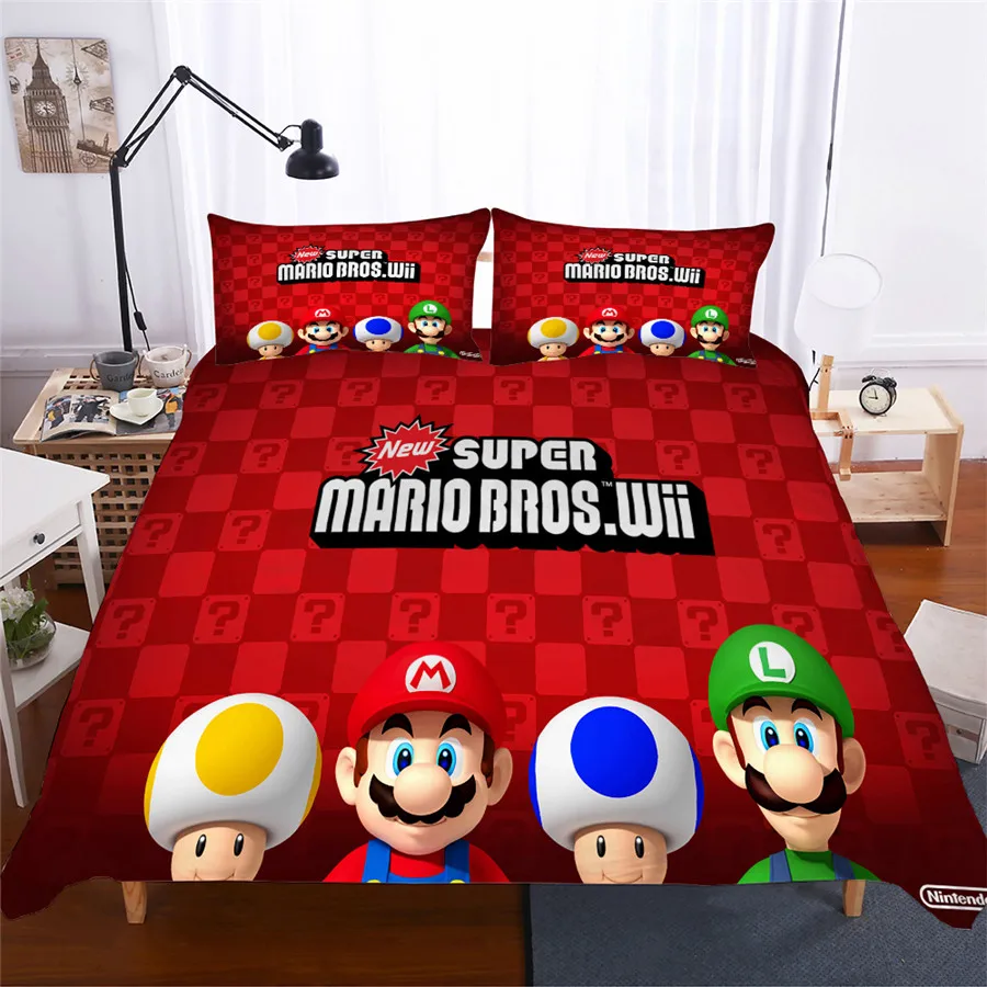 HELENGILI 3D постельные принадлежности набор Марио печати пододеяльник набор реалистичные постельное белье с наволочкой набор домашнего текстиля# MLA-03