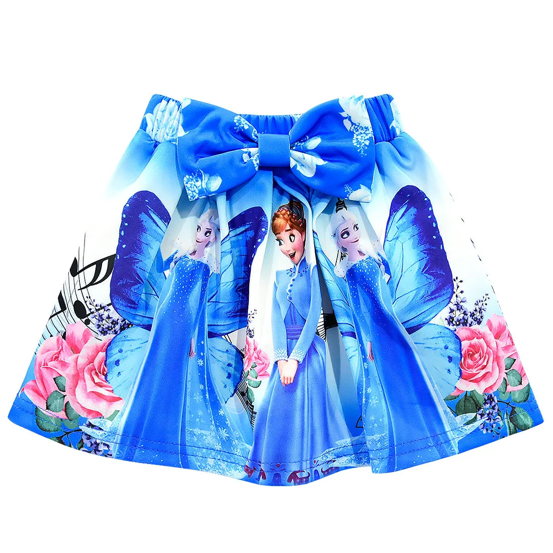 Летняя одежда для девочек; комплект из двух предметов с изображением Эльзы и Анны; футболка; топ и юбка; одежда для детей; детская одежда; одежда принцессы для девочек - Цвет: D1708-Blue