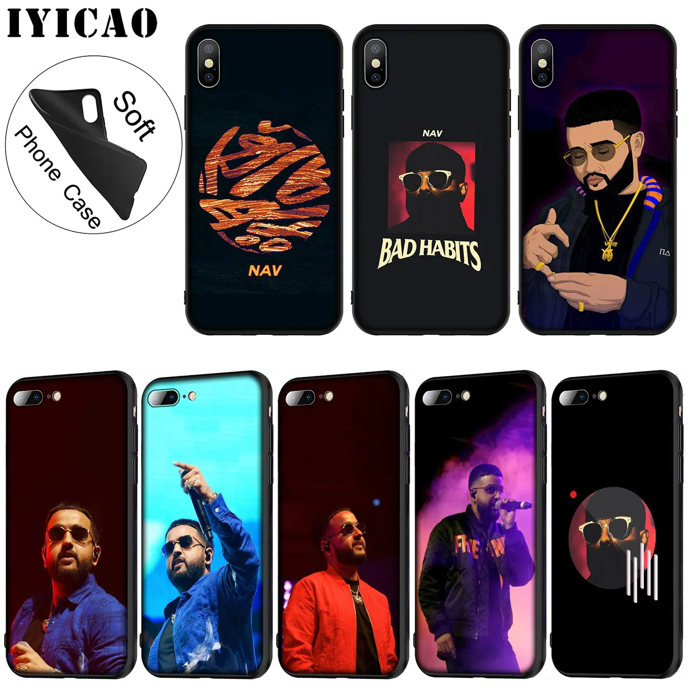 IYICAO NAV Soft Silicone Phone Case for iPhone XR X XS 11 Pro Max 6 6S 7 8 Plus 5 5S SE 10 TPU Black Cover |
