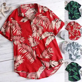 

Shirts men Fashion Men's Casual Button Print Hawaiian Print Beach Short Sleeve Loose Plus Size Male Shirt Brand Top Blouse