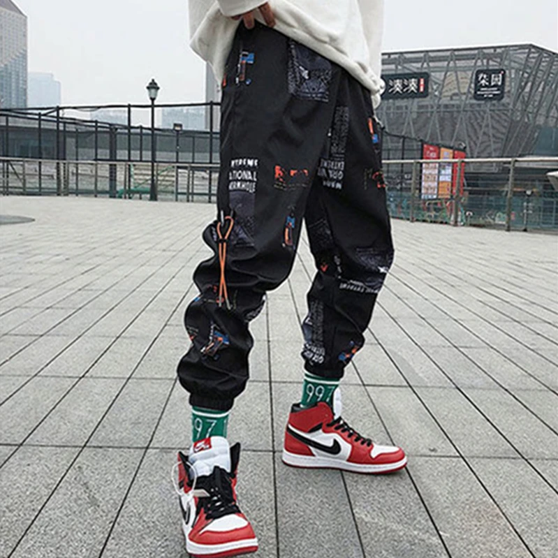 Hip hop Pants Men Loose Joggers Print Streetwear Harem Pants Clothes Ankle length Trousers 2