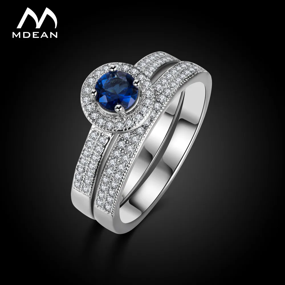 

MDEAN Jewelry Ring Set White Gold Color Round blue stone Rings Stackable Wedding Bague for Women Accessories Bijouterie MSR007