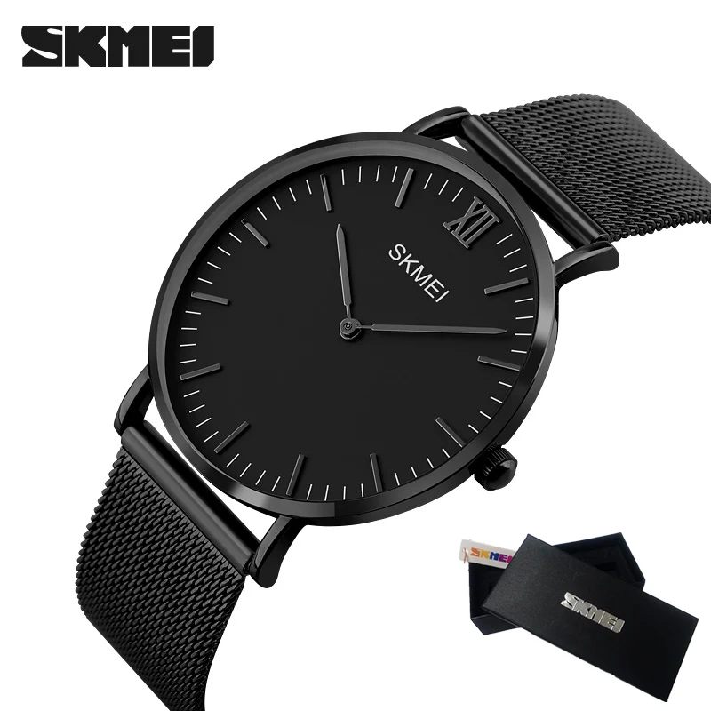 

SKMEI New Top Luxury Watch Men Brand Men's Watches Ultra Thin Stainless Steel Mesh Band Quartz Wristwatch Fashion Male watches