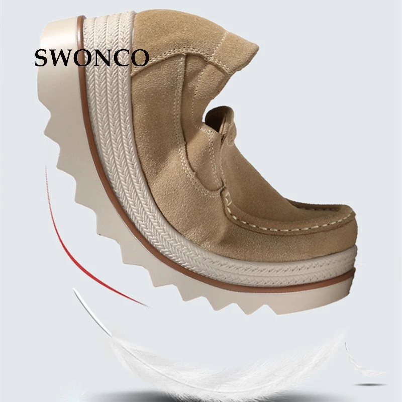 Кроссовки SWONCO женские из натуральной кожи повседневная обувь на платформе без