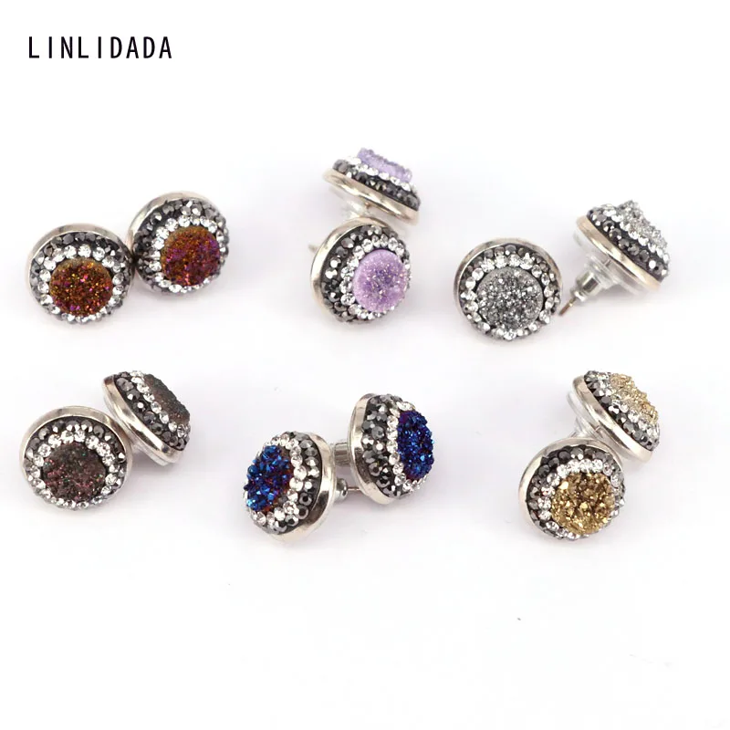 8 пар натуральный титановый кварц камень серьги гвоздики, проложить горный хрусталь круглой формы драгоценные камни серьги