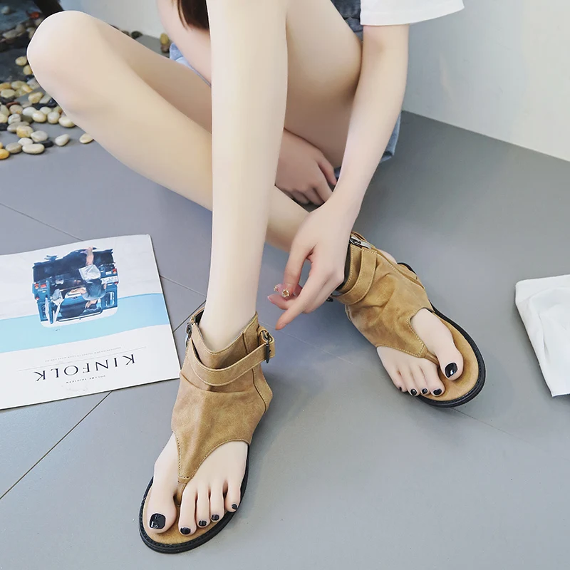 

Women Sandals Summer Shoes Zipper Sandalias Mujer Ladies Flat Woman Ankle Buckle Summer Shoes Zapatos Flip Flop Sandales Femme