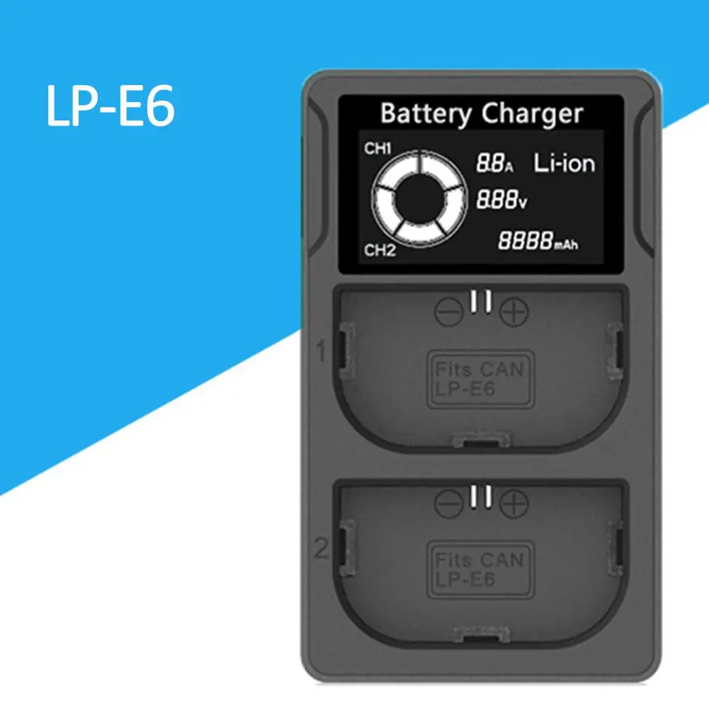 

LP-E6 USB Dual Ports LCD Display Quick Charging Camera Digital Battery Charger