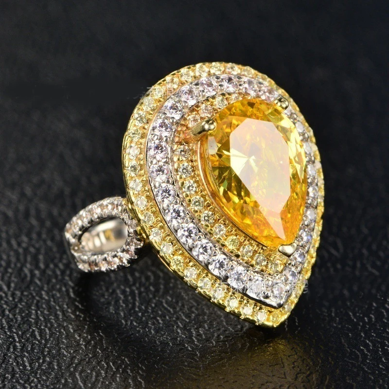 

Ladies Luxury Water Drop Crystal AAA Cubic Zirconia Rhinestones Thin Chic Silver Rings for Women Engagement Stone Ring Jewelry