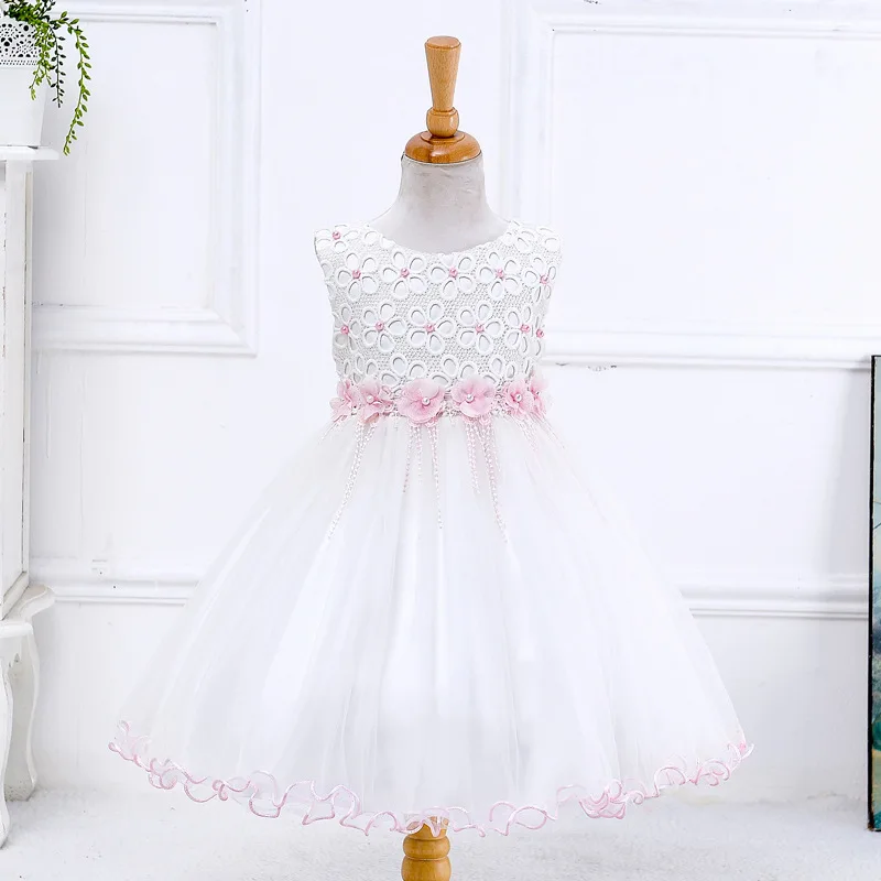 

Retail 2019 New Arrival Summer Children Dress Flowers Girl Dress Wedding Dress White Evening Dress Party LYD004