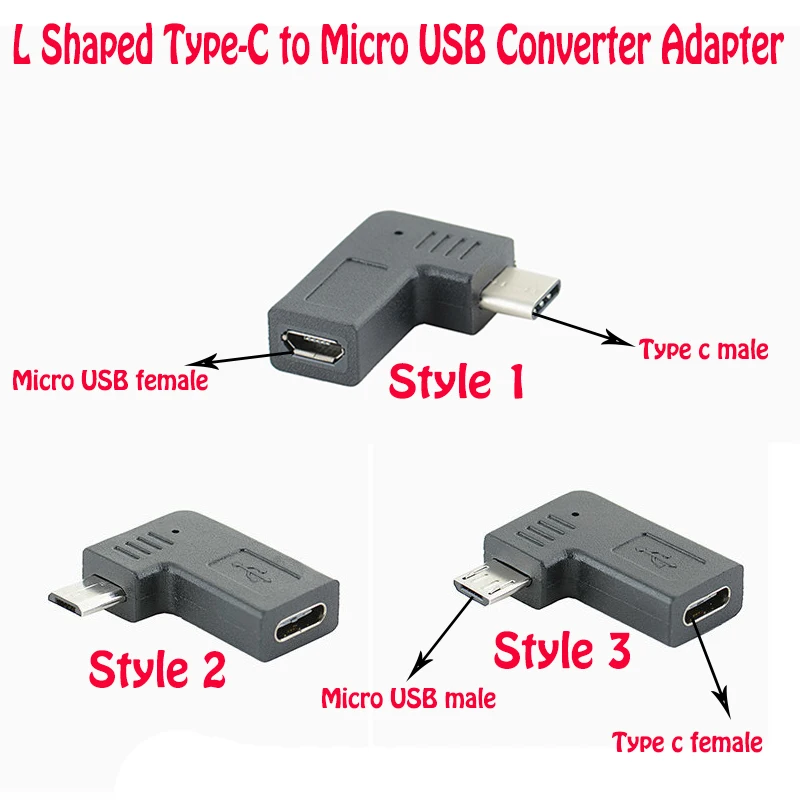 10 шт./лот l-образный type-C к Micro USB конвертер адаптер 90 градусов правый левый угол тип C к Micro USB M/F разъем