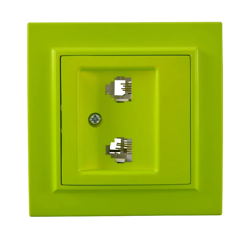 

2019 Pop Socket Yellow Green RJ11+RJ11 Euro Wall Double Telephone Socket Power Supply Wall Mount Charger legrand livolo