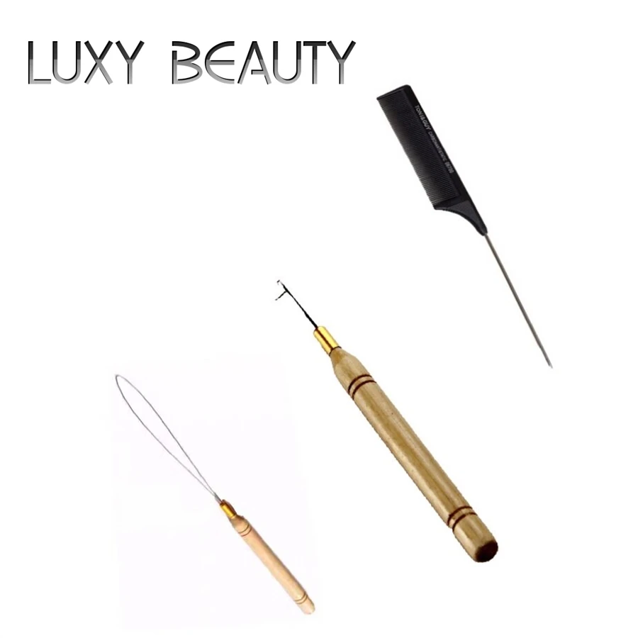 

LUXY BEAUTY Hairdressing Kit Hair Extension Tools 1 Hook Needle +1 Hair Extension Loop +1 Metal Pointed Tail Hair Brush Comb