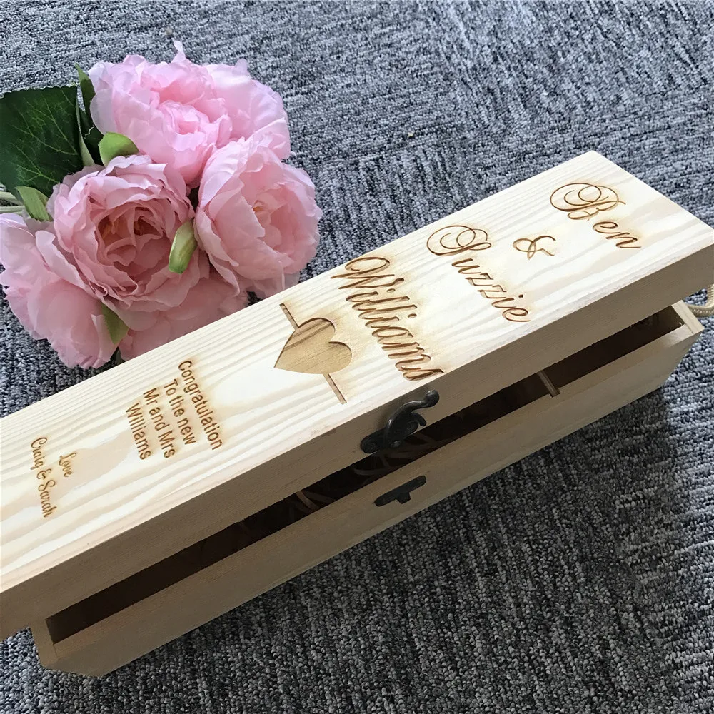  Custom wooden wine box Champagne box Gift box Wedding&Engagement/anniversary/Valentine's Day/Birthd - 32931574570
